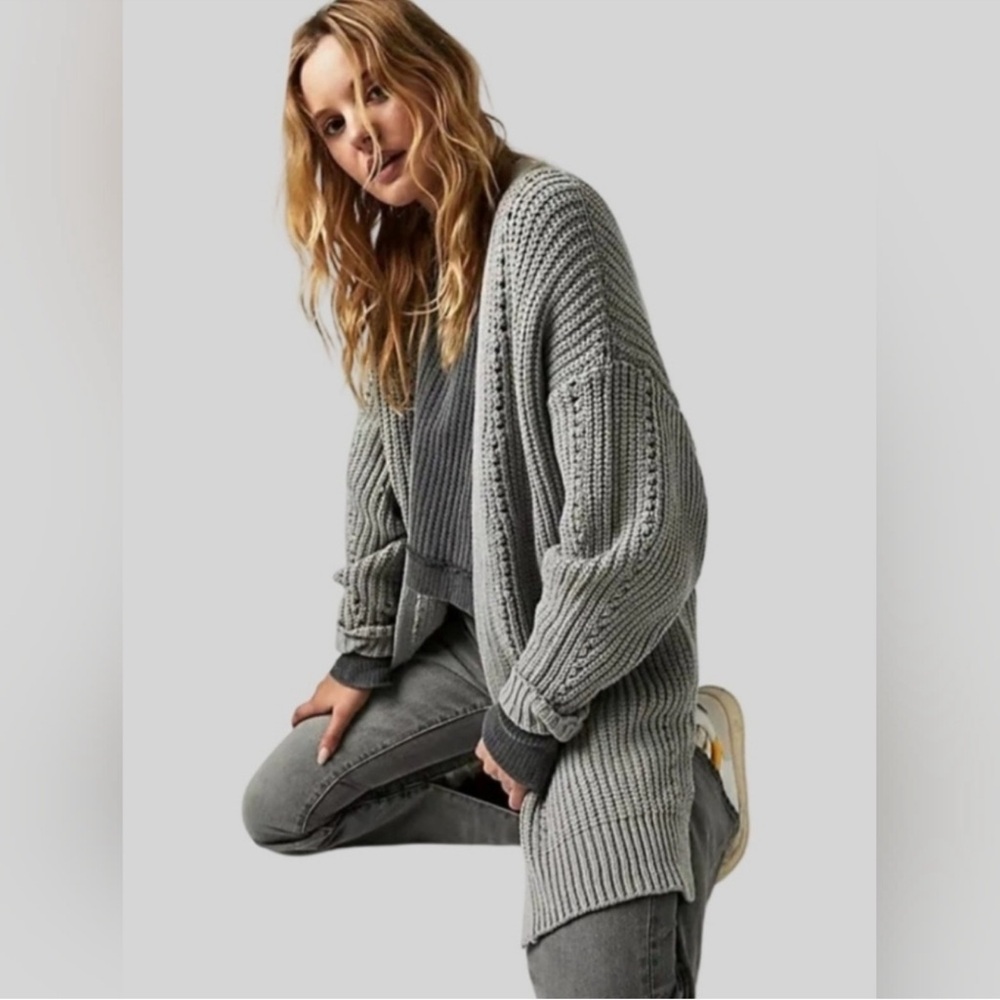 XS Free People Gray Knit Cardigan